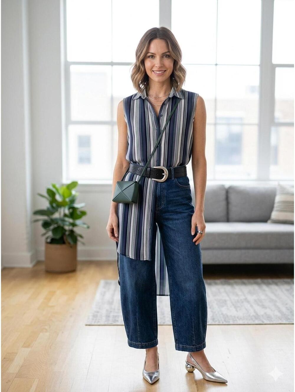 Sleeveless Striped Button-Down Dress